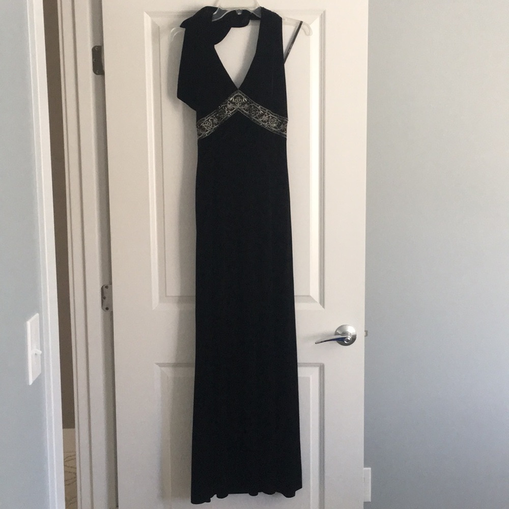 Black velvet evening gown